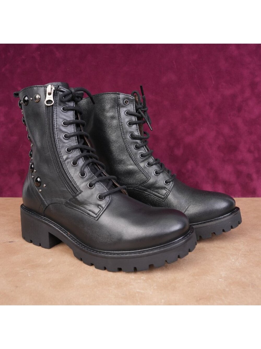 Nero Gardini Women Black Leather Zip Lug Combat Festival boots sz 7.5-8US EUR38